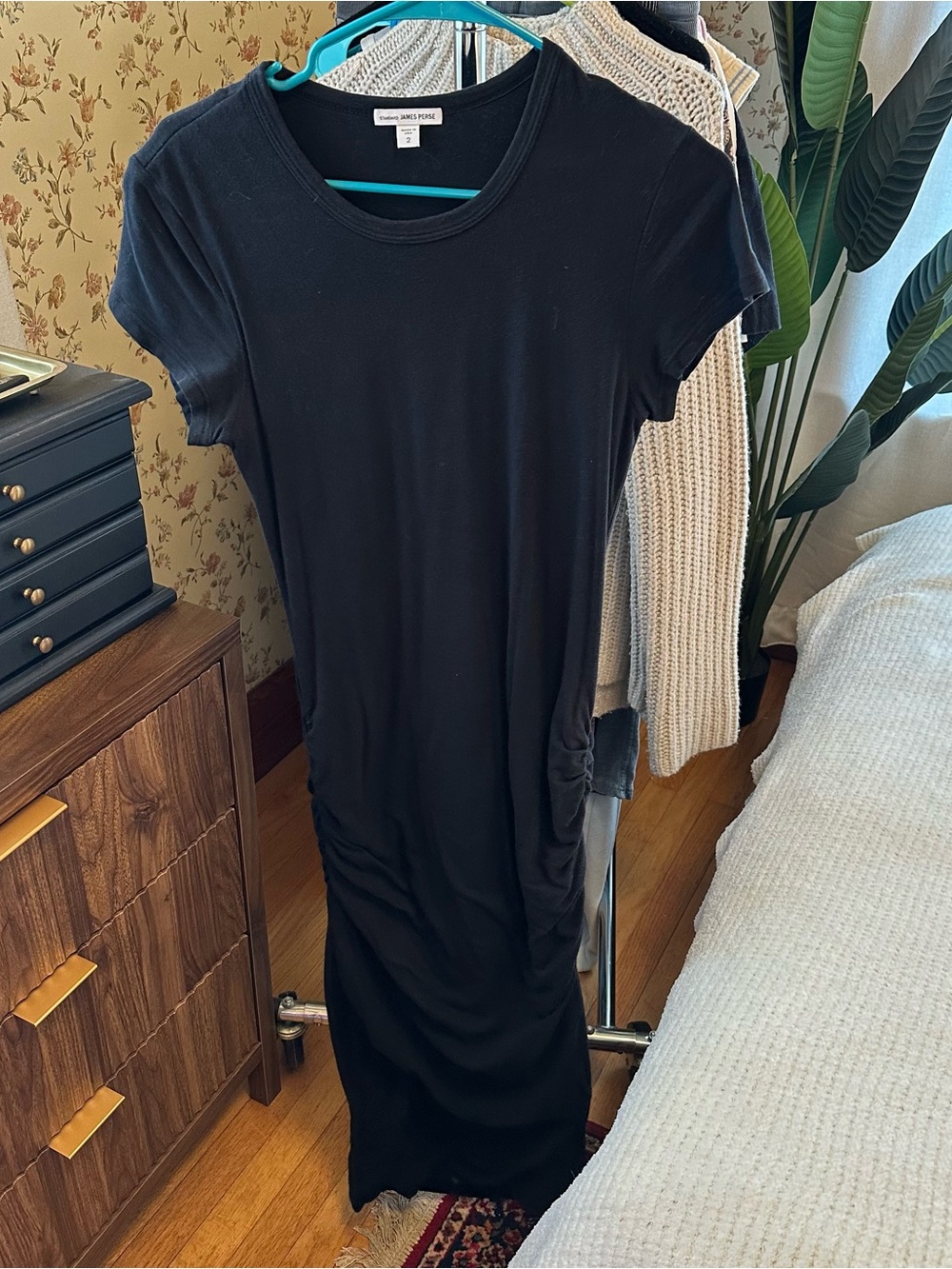 James Perse black ruched dress sz 2